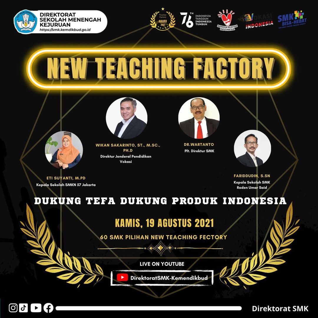 SMKN 6 Bandung terpilih dalam New Teaching Factory Award 2021.