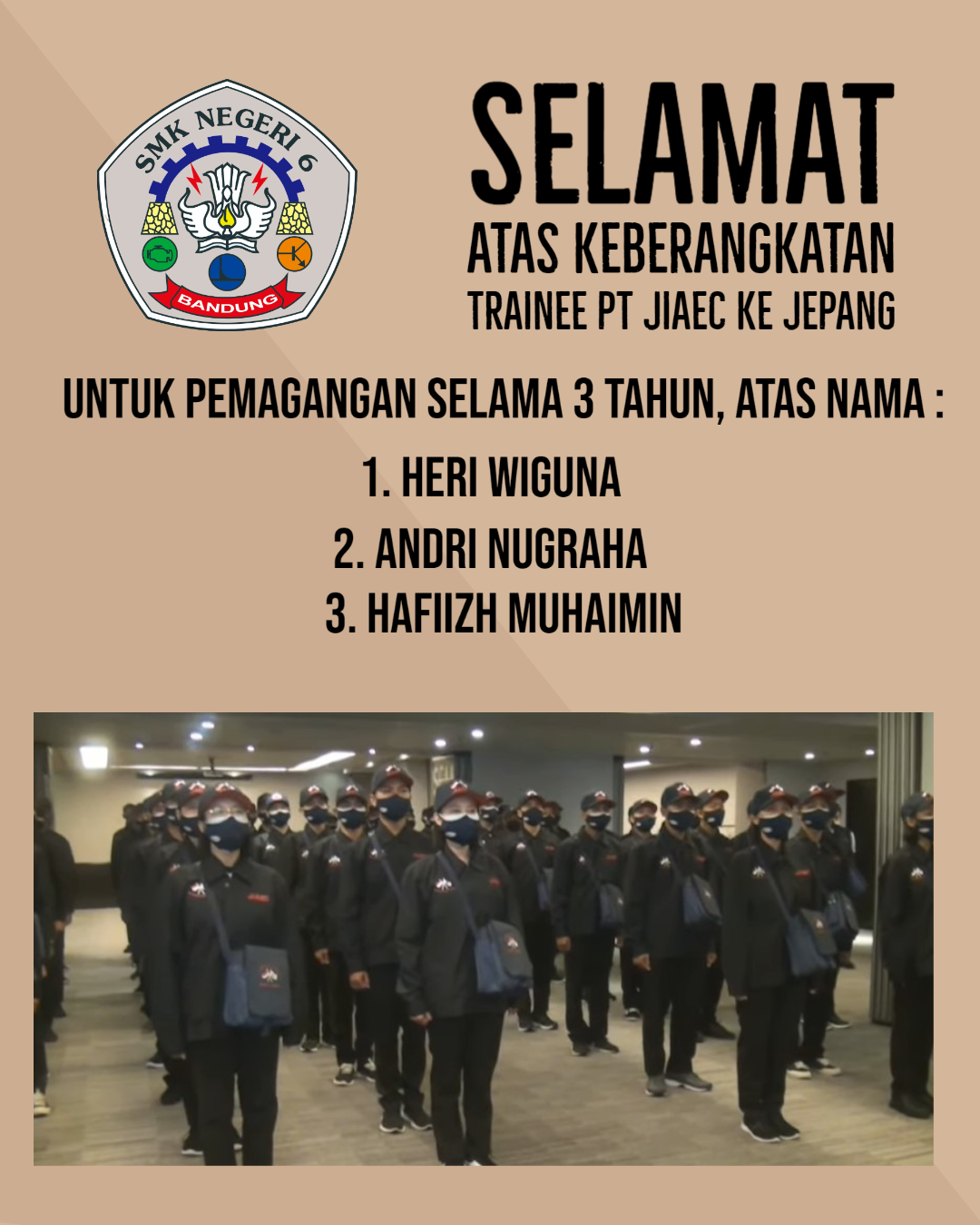 Keberangkatan Trainee PT JIAEC dari SMKN 6 Bandung  ke Jepang